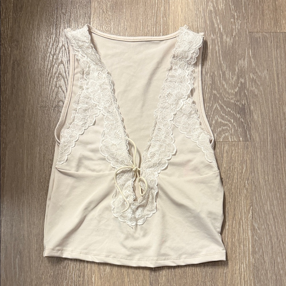 Forever 21 Cream Lace Detail Tank Top